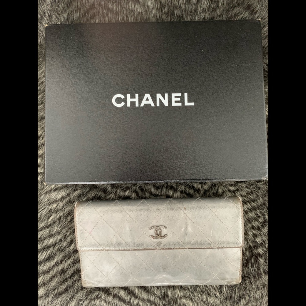 CHANEL Silver Metallic Continental Wallet
